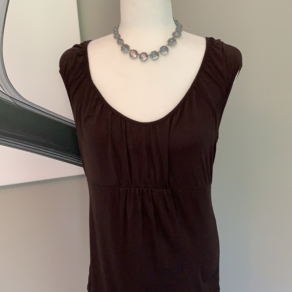 Semantiks brown empire waist cap sleeve ruched top - Picture 4 of 6